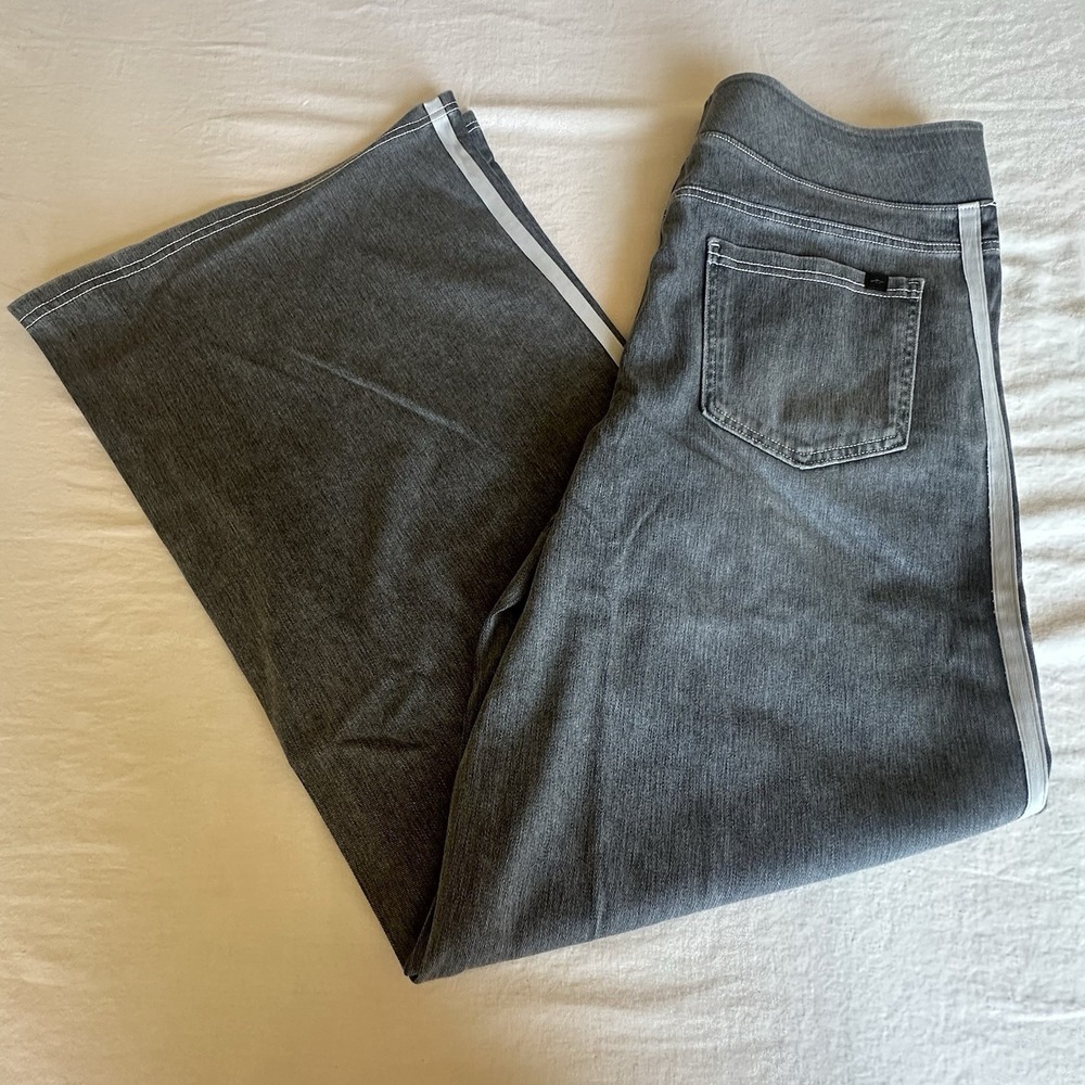 Halara Flex High Waisted Stripe‎ Wide Leg Jeans Pockets XL NWOT Cool Gray